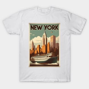 New York Ferry Vintage Travel Art Poster T-Shirt